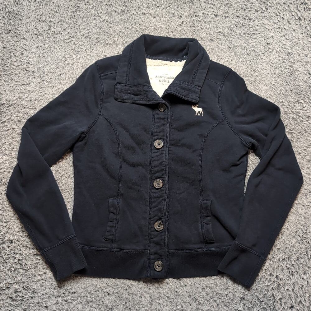 Abercrombie Fitch Women Large Blue Fleece Lined Button Casual Preppy Classiccore